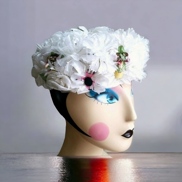 Vintage Mid Century 1950's Signed Jane Morgan Daisy Pill Box Hat - Picture 1 of 15